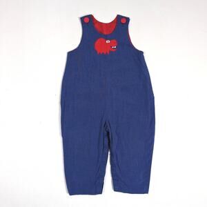 Beaux et Belles Romper Boys Sz 2 Blue Applique Hippo Boutique Preppy Retro